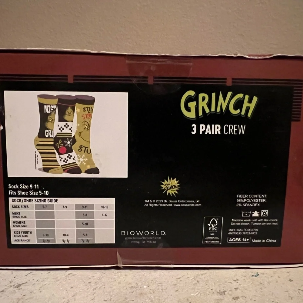 Grinch Christmas Crew Socks Set of 3